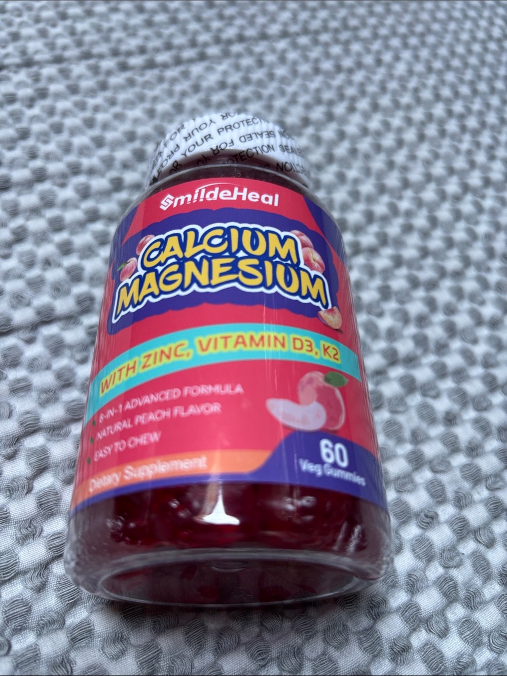 Calcium Magnesium with Zinc & Vitamin D3 K2 - Peach Flavor Gummies 60 Vegan